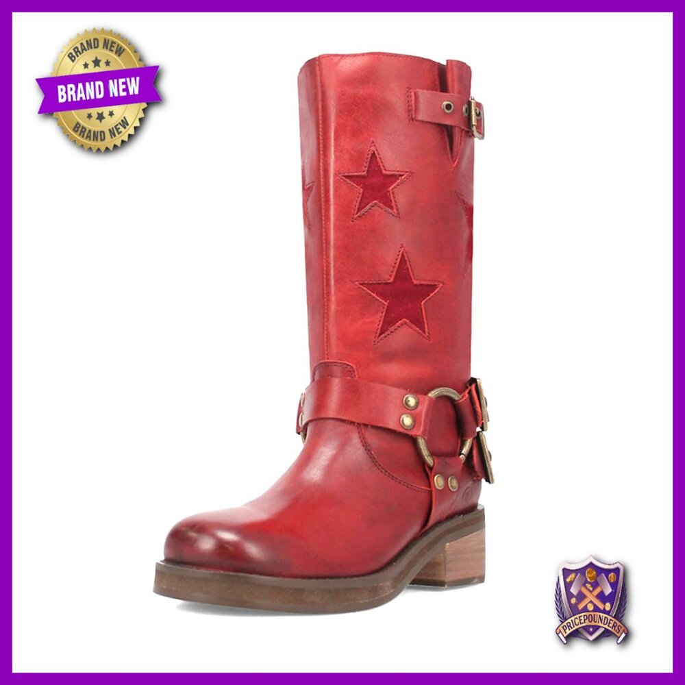 Buckle Biker Boots Square Toe Chunky Heel Star Moto Mid Calf Motorcycle Riding